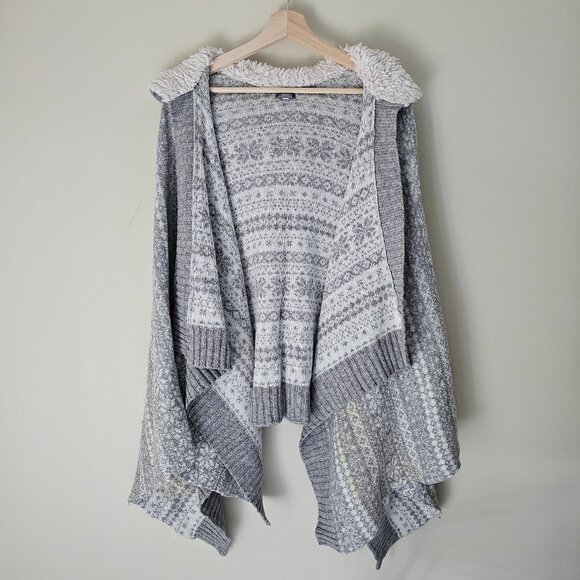 Aerie Hooded Sweater Shawl/Cape - Grey/White - One Size - Picture 1 of 9